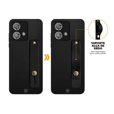 Kit Capa Silicon Veloz para Motorola Moto Edge 50 Pro + Ring Socket + Cordão - Preto - Gshield