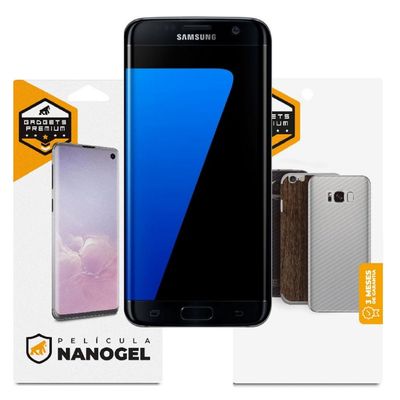 Película de Nano Gel Dupla + traseira fibra de carbono para Samsung Galaxy S7 Edge (Cobre toda tela)
