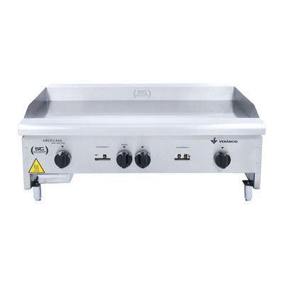 Chapa Americana Profissional 90cm A Gás 18mm Lisa Inox Cg90 E Conjunto De Espátulas - Venâncio