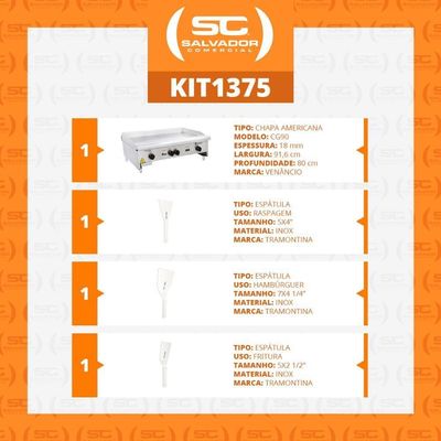 Chapa Americana Profissional 90cm A Gás 18mm Lisa Inox Cg90 E Conjunto De Espátulas - Venâncio