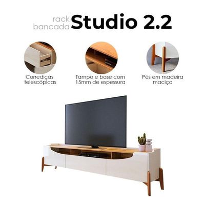 Rack Bancada Studio Com Painel Para Tv Loft 2.2 Off White Nature - Imcal