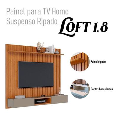 Painel Para Tv Home Suspenso Ripado Ambiente Loft 1.8 Nature Gianduia - Imcal
