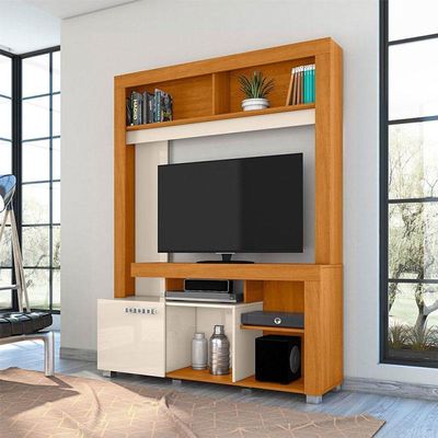 Estante Home Theater Flávia Com Mesa De Centro Frizz Cinamomo Off White
