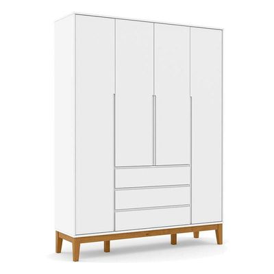 Berço Americano Unique E Guarda Roupa 4 Portas Nature Clean Branco Soft Eco Wood Com Colchão Gazin