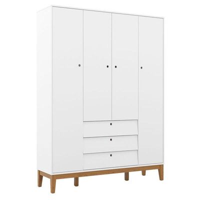 Berço Americano E Guarda Roupa Unique 4 Portas Branco Soft Eco Wood Com Colchão Ortobom - Matic