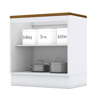 Balcão 2 Portas 80 Cm Americana Branco Com Tampo Para Cooktop Nature - Henn