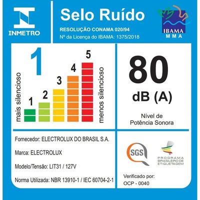 Aspirador de Pó sem Saco Electrolux 1400W Lite com Filtro HEPA Silencioso Branco (LIT31) 127V