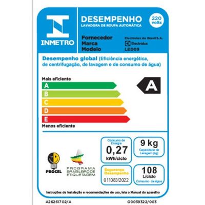 Máquina de Lavar 9kg Electrolux Efficient Care (LED09) 220V