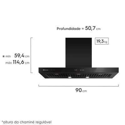 Coifa de Parede Electrolux 90cm Preta Pro Series com Painel Touch e Filtro Baffle (90CTV) 127V