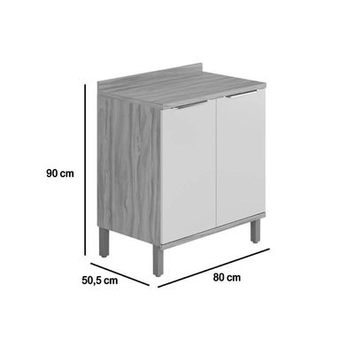 Balcão de Cozinha Modulado Sauvignon 2 Portas c/ Tampo 80cm Amendoa/Off White - Ronipa