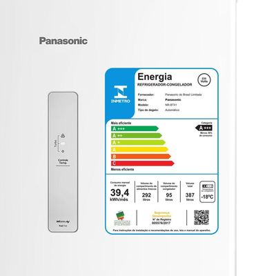 Geladeira Panasonic A+++ Frost Free 387L Branco - NR-BT41PD1W 220V