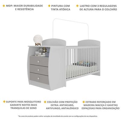 Berço Cômoda Com Colchão Incluso Colinho De Mãe Multimóveis Branco/cinza