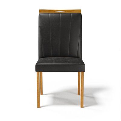 Cadeira Aurora Madeira Maciça Estofada Para Mesa De Jantar Courino Preto 503