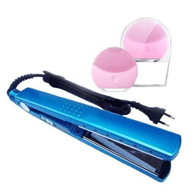 Kit 1 Prancha Nanotitanium + 1 Esponja Facial Rosa Bebê Nº26 Bivolt