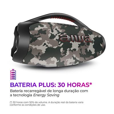 Caixa de Som Boombox Plus AIWA BBS-01-BG 200W BT 30H IP66 USB Cinza BIV