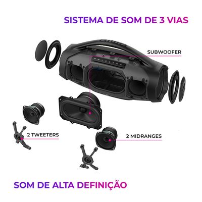 Caixa de Som Boombox Plus AIWA BBS-01-BG 200W BT 30H IP66 USB Cinza BIV