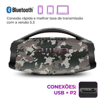 Caixa de Som Boombox Plus AIWA BBS-01-BG 200W BT 30H IP66 USB Cinza BIV