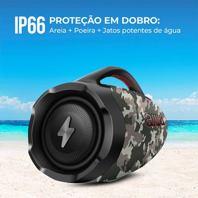 Caixa de Som Boombox Plus AIWA BBS-01-BG 200W BT 30H IP66 USB Cinza BIV
