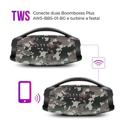 Caixa de Som Boombox Plus AIWA BBS-01-BG 200W BT 30H IP66 USB Cinza BIV