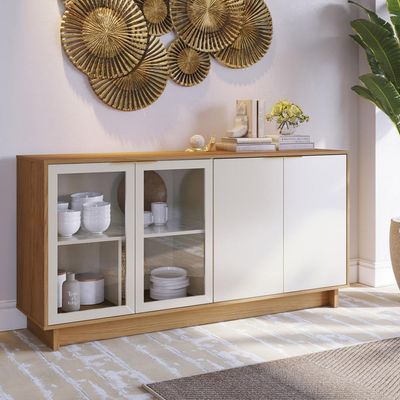 Kit Aparador Para Sala De Estar Áustria Com Mesa De Centro Delta C04 Freijó Off White - Lyam Decor