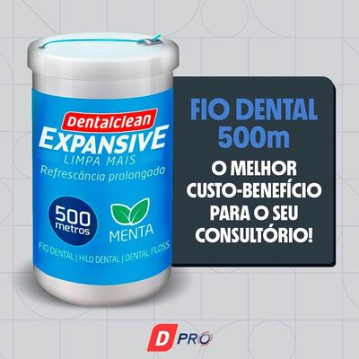Kit 2 Fio Dental 500m Profissional Fita Larga Expansive Menta Dentalclean