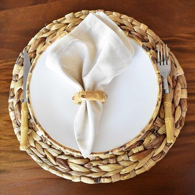 Jogo 6 Pratos Rasos 27cm Cerâmica Borda De Bambu 1ª Linha Scalla
