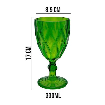 Jogo 4 Taças De Acrílico Verde Diamond Diamante Festa Piscina Plástico 330ml Lyor