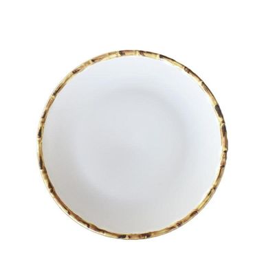 Jogo 6 Pratos Raso 6 Sobremesa 6 Bowls Borda Bambu Cerâmica 1ª Linha Scalla