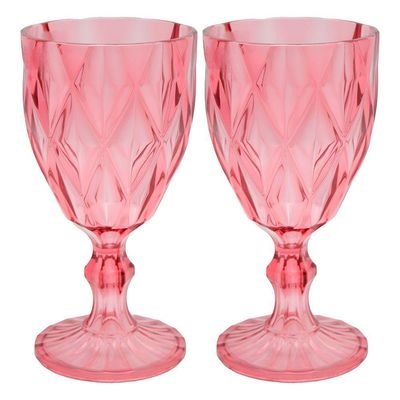 Jogo 2 Taças De Acrílico Vermelha Diamond Diamante Festa Piscina Plástico 330ml Lyor