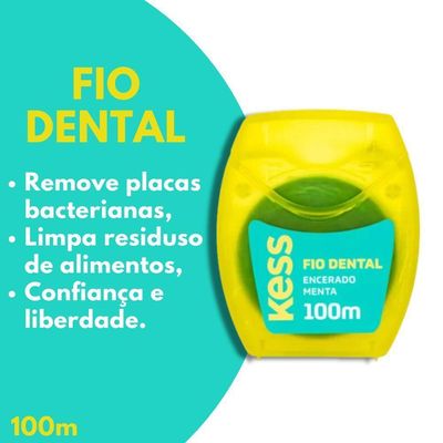 Fio Dental Sabor Menta Remove Placas Bacterianas Encerado 100m Kess