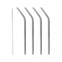 Conjunto 4 Canudos Aço Inox Reutilizáveis Com Escova Para Limpeza Lyor 21,5cm