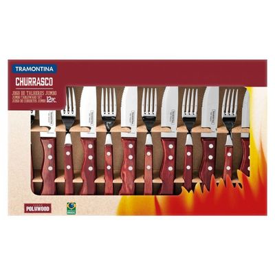 Jogo de Talheres Churrasco Jumbo 12 Peças Inox/Vermelho