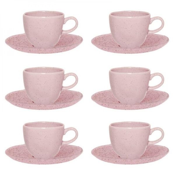 Conjunto de Xícara de Chá e Pires 06 Peças Pink Sand Oxford