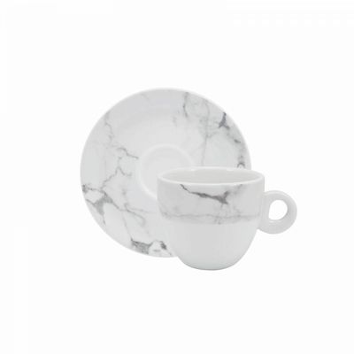 Conjunto De Xícara De Café Com Pires 06 Peças Mármore Cinza