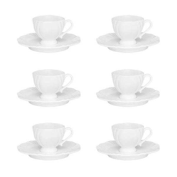 Conjunto De Xícara De Café Com Pires 06 Peças Soleil White
