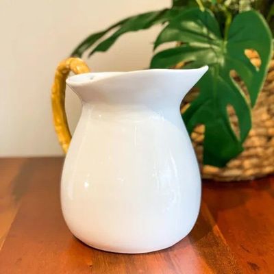 Jarra Grande Bambu Natural Cerâmica Branca Scalla 1,6l 1ª L