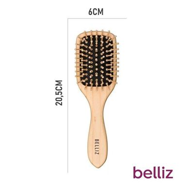Kit C- 2 Escovas De Cabelo Belliz Almofadada Cerdas De Madeira Reduz Frizz
