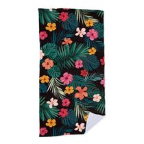 Toalha De Praia - Black Flowers Tropical