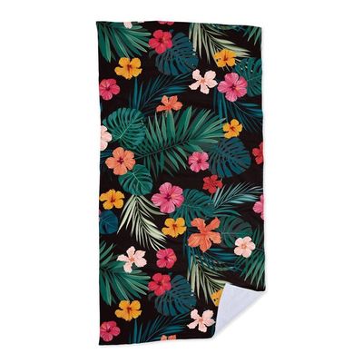 Toalha De Praia - Black Flowers Tropical
