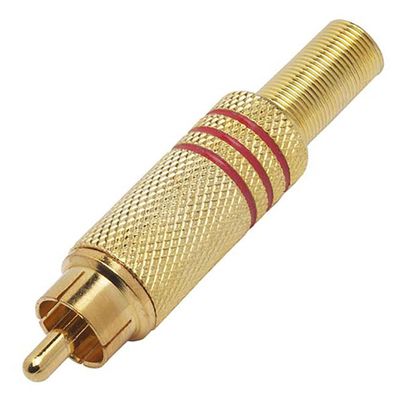 Plugue RCA Macho CSR SK-188 Dourado com Mola Vermelho