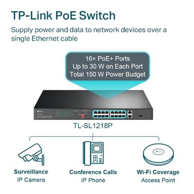 Switch Nao Gerenciavel C/ 16P 10/100MBPS Poe+ e 2P Gigabit TL-SL1218P SMB