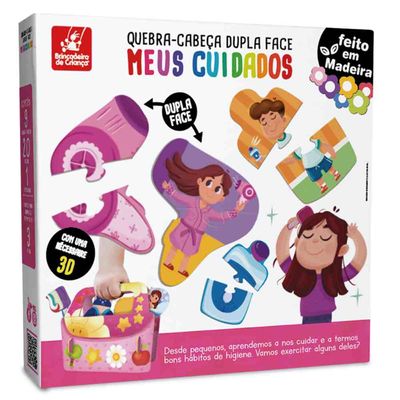 Quebra-cabeça Dupla Face - Meus Cuidados - Madeira - Brincadeira de Criança