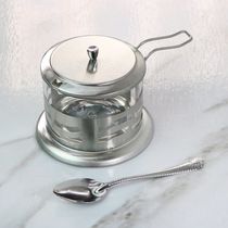 Açucareiro de vidro inox tampa colher cozinha gourmet café chá com tampa e colher