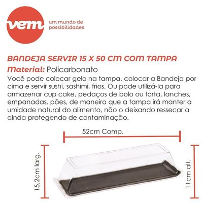 Bandeja Servir Retangular Com Tampa 15x50 Branca Em Policarbonato Linha Profissional Cook Vem