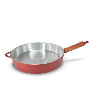 Frigideira Fundida Alumínio Batido Grosso Com Tampa 30cm - Vermelho