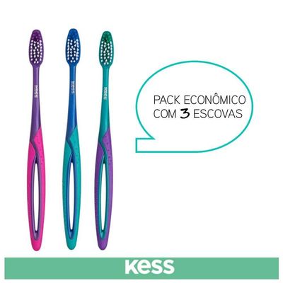 Pack C- 3 Escovas Dentais Basic Plus Cerdas Médias Kess