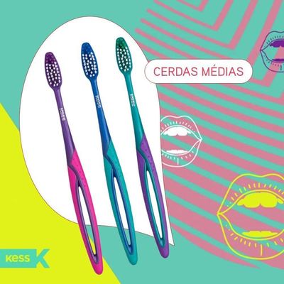 Pack C- 3 Escovas Dentais Basic Plus Cerdas Médias Kess