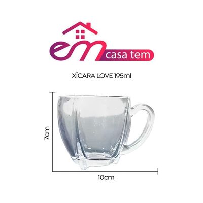 Kit 6 Xícaras De Café Vidro Love Em Casa Tem 195ml