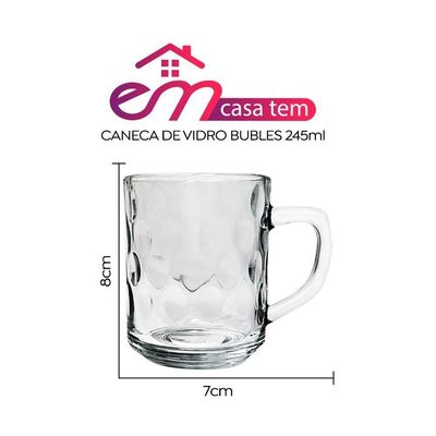 Kit 4 Canecas De Vidro Bubles Relevo Em Casa Tem 245ml