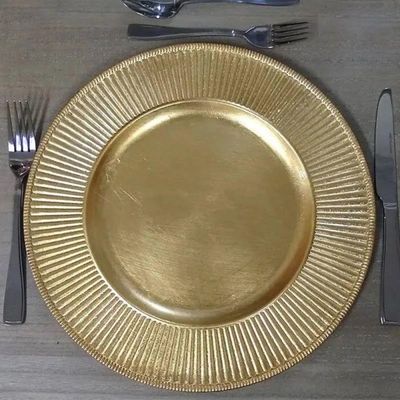 Jogo 6 Sousplat De Mesa Redondo Primer Dourado Plástico Lyor 33cm
